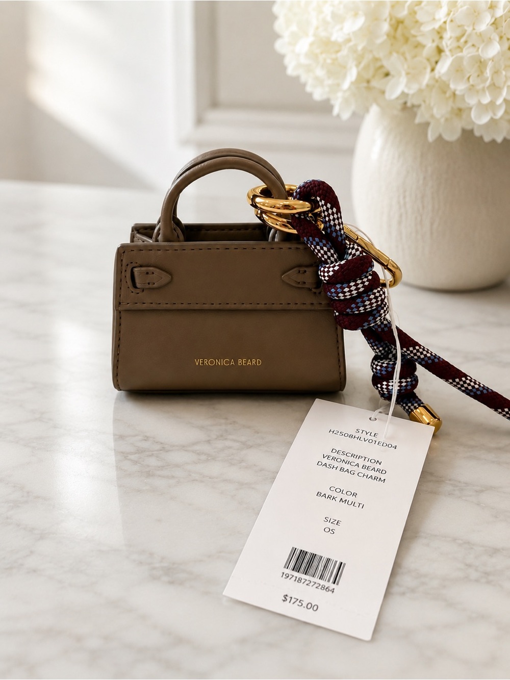Veronica Beard Bark Multi Mini Dash Bag Charm with Patterned Rope Strap